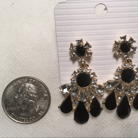 Black and Clear Crystal Earrings - Picture 2 of 2